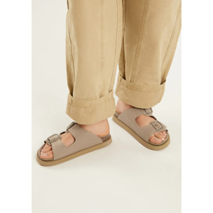 Sandalias Vibe Unisex Cierre Hebilla Color Taupe