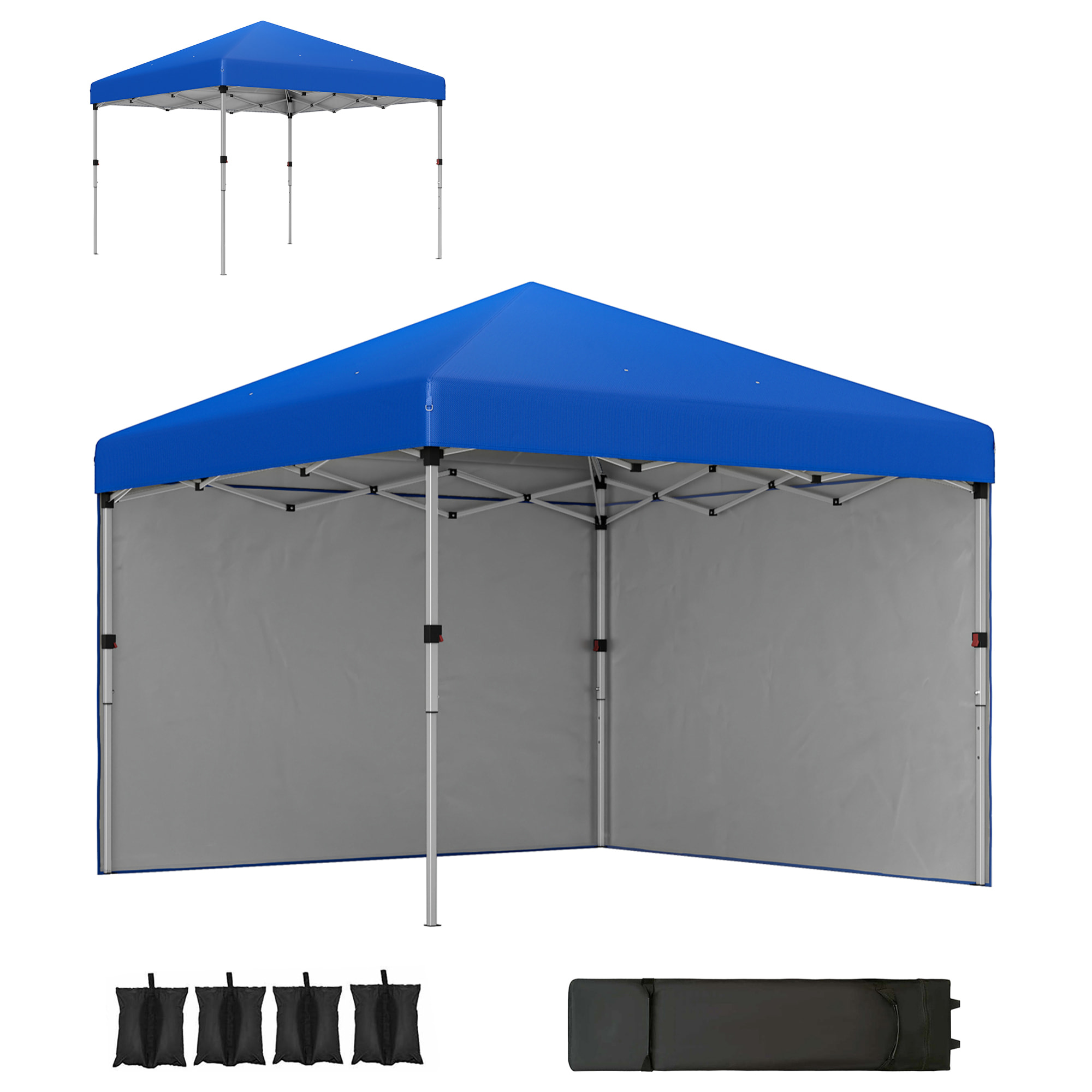 Carpa Plegable Pop-up Gazebo 3x3 m Cenador Plegable con 2 Paredes Laterales Anti-UV Altura Ajustable en 3 Niveles Sacos de Arena y Bolsa de Transporte con Ruedas para Camping Fiestas Azul