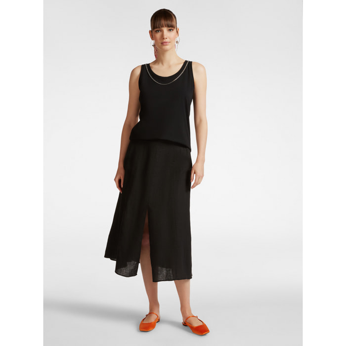 Elena Mirò - Falda de nesgas en lino - Negro