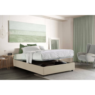 Letto matrimoniale Alessander, Letto contenitore con rivestimento in tessuto, 100% Made in Italy, Apertura frontale, con materasso Cm 160x200 incluso, Beige