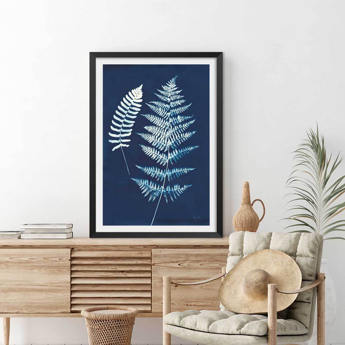 Affiche Duo fougères bleues Affiche + cadre en bois - Noir