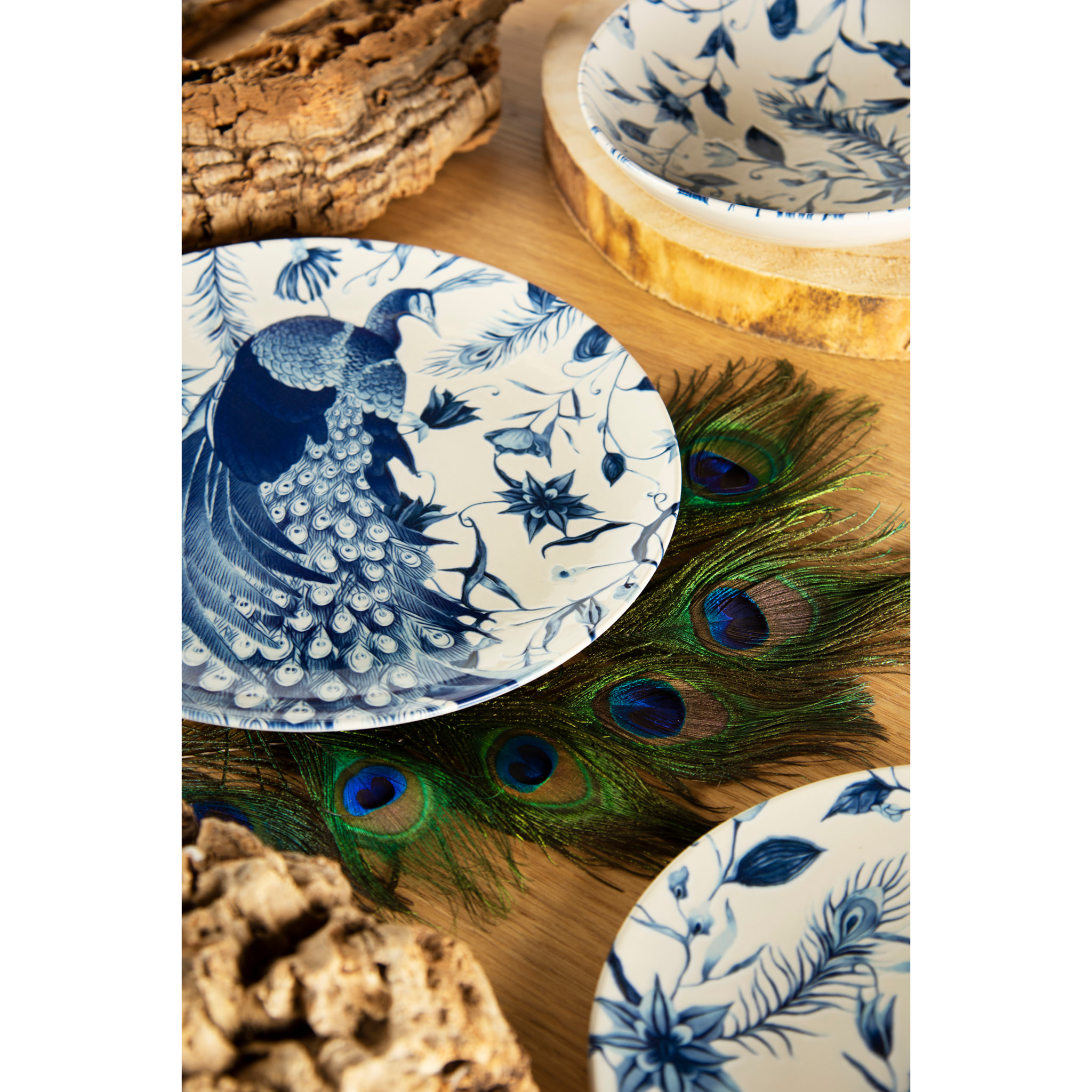 Servizio piatti 12 pezzi Excelsa Vanitas, ceramica bianco e blu