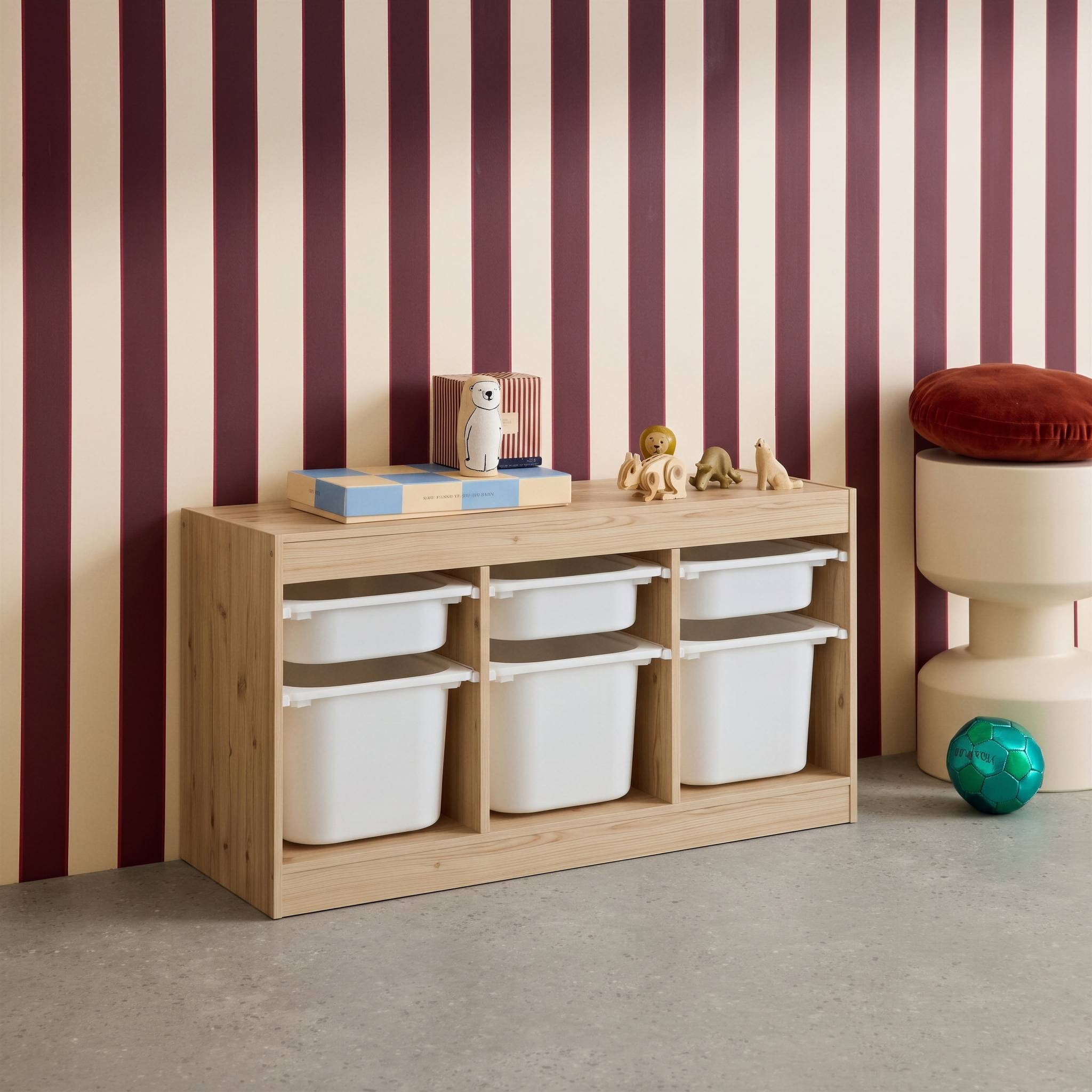 Meuble de rangement pour enfant décor bois 6 bacs de rangement SORA