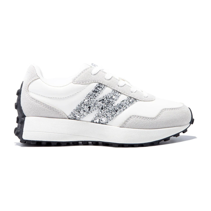 Zapatillas blancas retro con glitter plateado