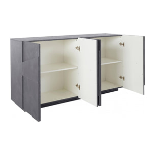 Credenza moderna a 4 ante, Made in Italy, Madia da cucina, Buffet di design da soggiorno, cm 162x44h86, colore Grigio Cenere