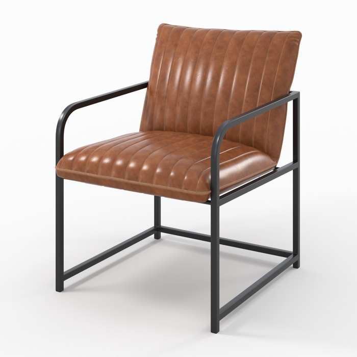 Fauteuil en cuir de buffle marron et métal noir - Armand