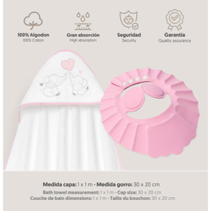 Capa Baño 1X1 Mod Parejita Elefante+Gorro Bco/Rosa