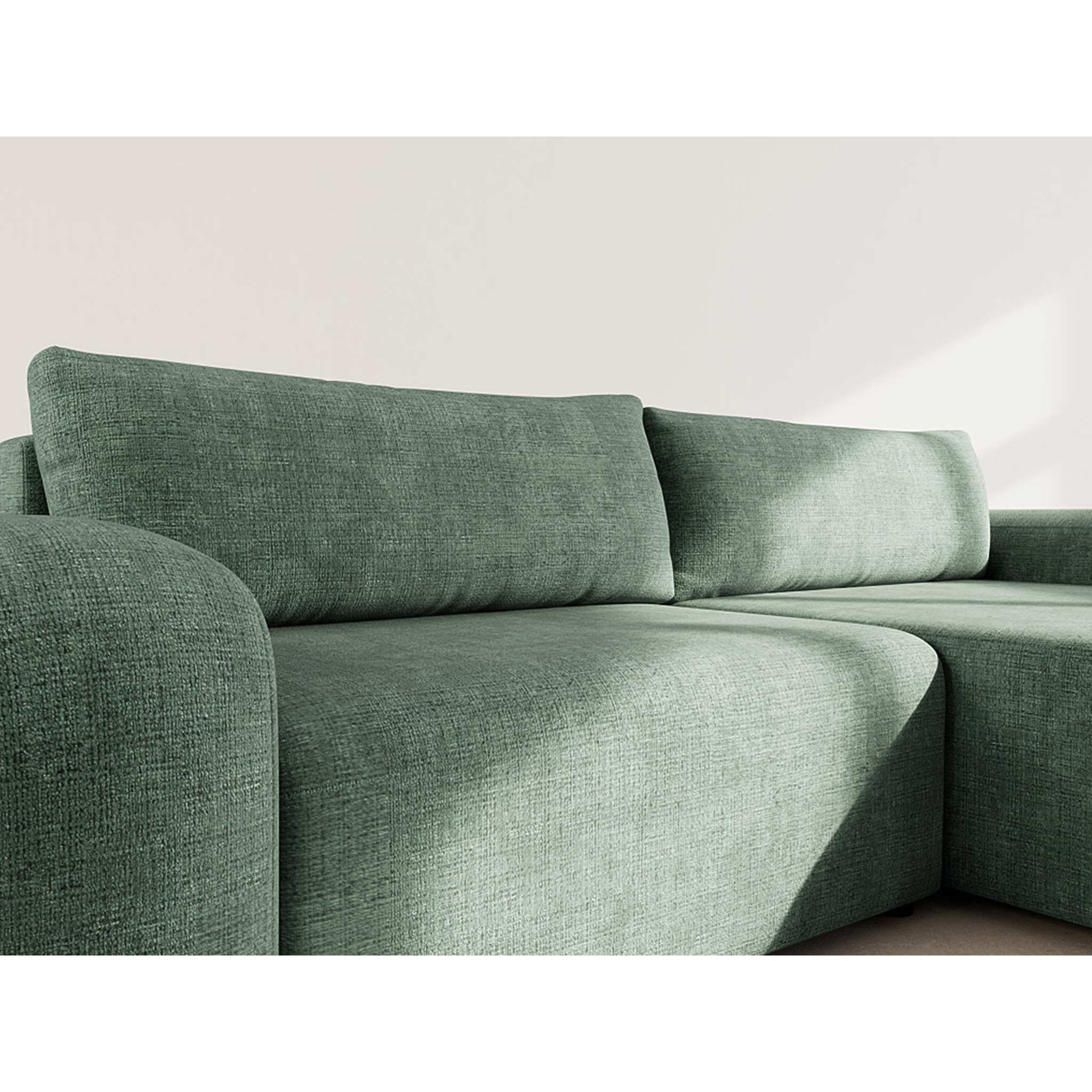 Rebecca - canapé d'angle droit 4 places convertible avec coffre en velours texturé - Vert