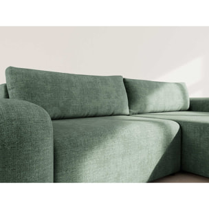 Rebecca - canapé d'angle droit 4 places convertible avec coffre en velours texturé - Vert