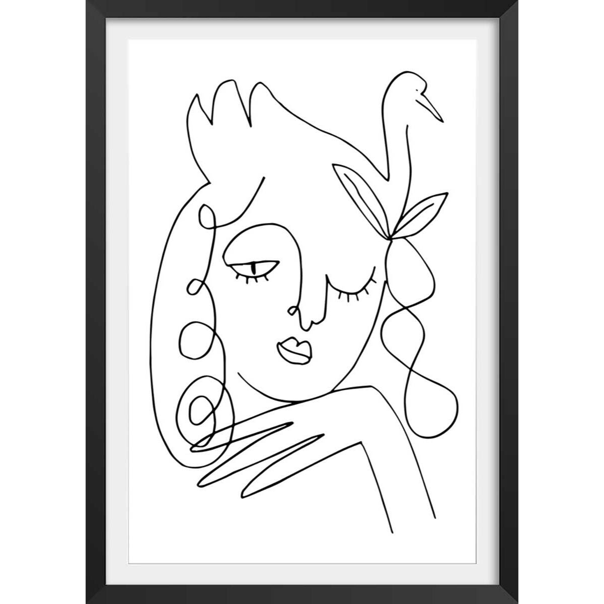 Affiche la femme au clin d'oeil Affiche + cadre en bois - Noir