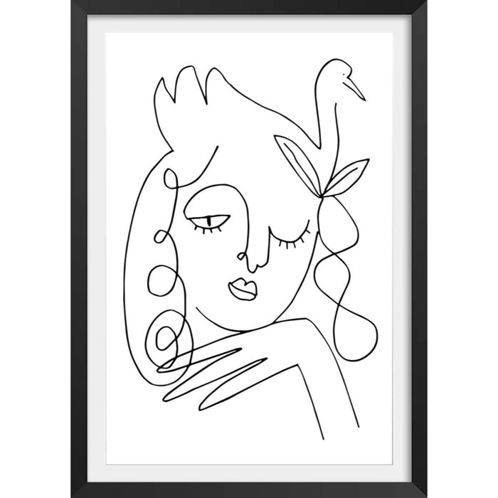 Affiche la femme au clin d'oeil Affiche + cadre en bois - Noir