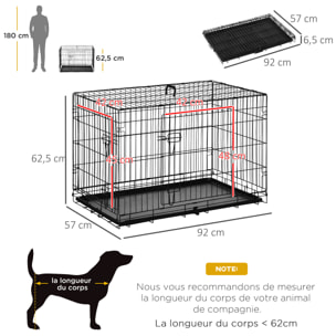 Cage caisse de transport pliante pour chien en métal noir 91 x 61 x 67 cm