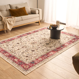 OTTOMAN - Tapis à poils courts doux à motif arabesque beige