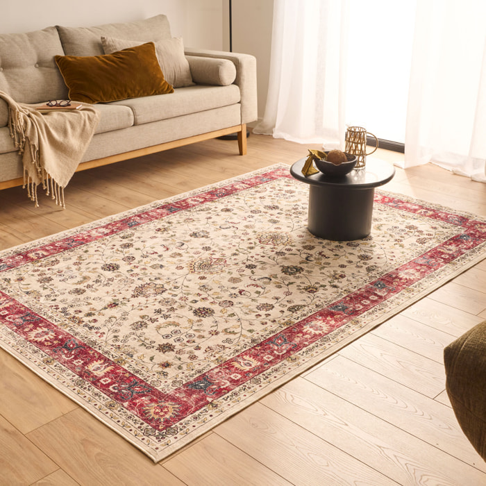 OTTOMAN - Tapis à poils courts doux à motif arabesque beige