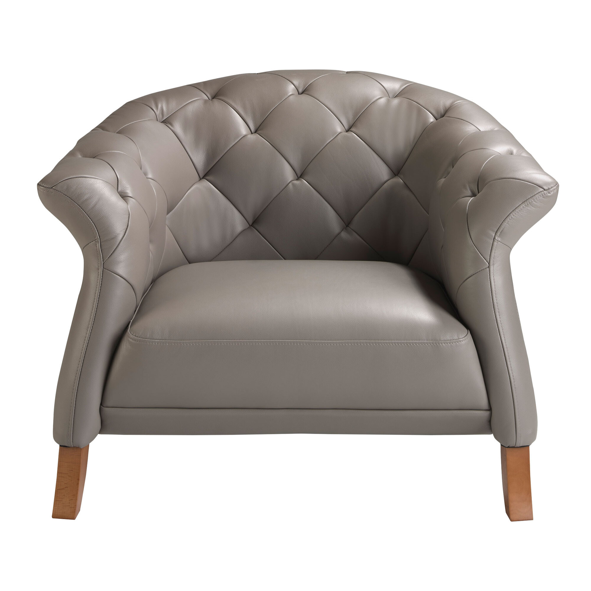 Sillón Angel Cerdá con reposabrazos con asiento y respaldo tapizados en piel de origen vacuno en gris patas de madera en miel 112x99x81cm