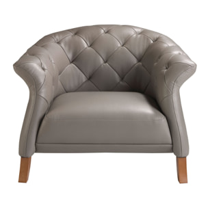 Sillón Angel Cerdá con reposabrazos con asiento y respaldo tapizados en piel de origen vacuno en gris patas de madera en miel 112x99x81cm