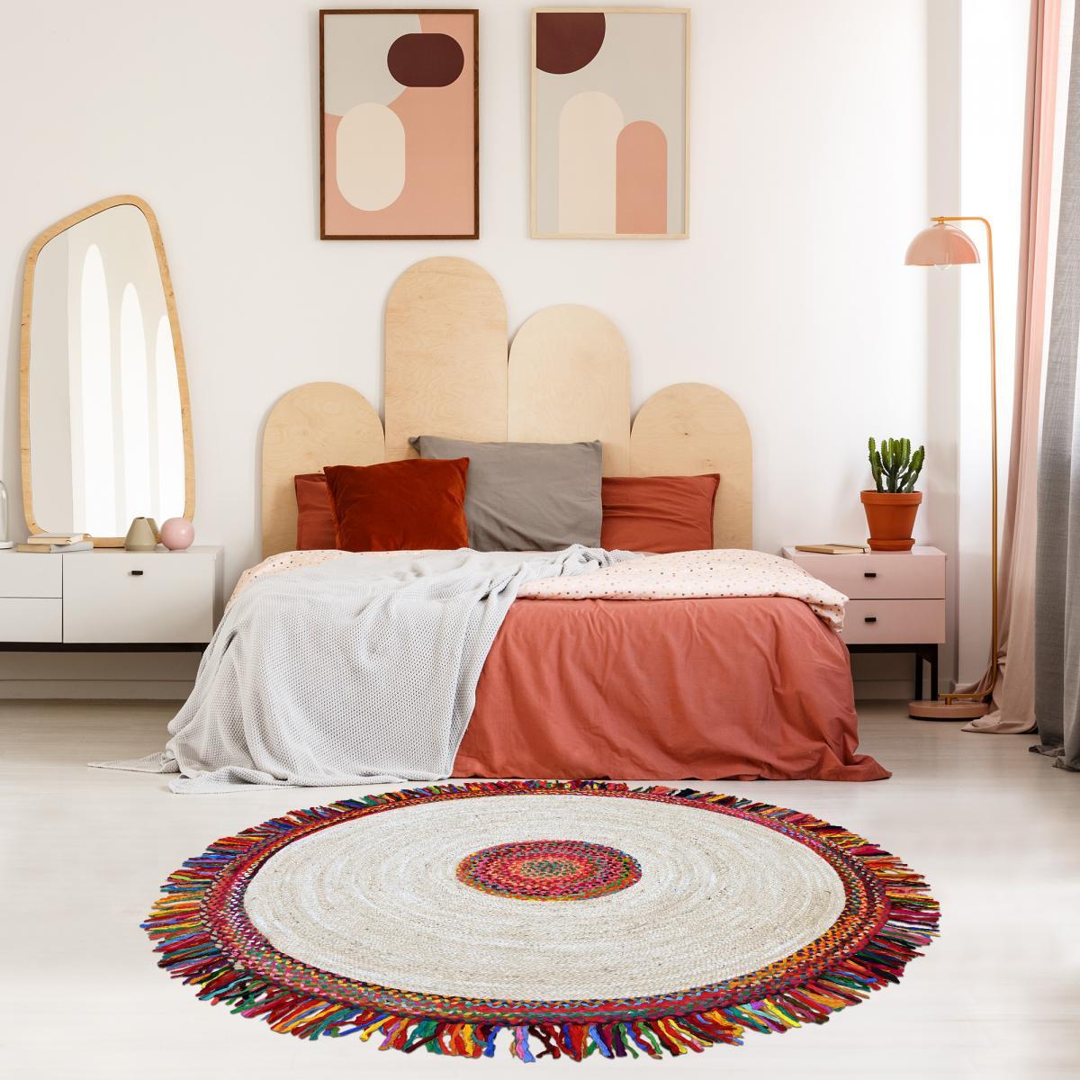 Tapis kilim rond fabriqué à la main en jute SPINI
