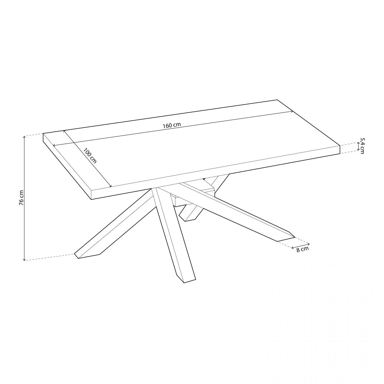 Mesa de comedor fija con patas metálicas en blanco y roble 160x100 cm Xena Roble - Blanco
