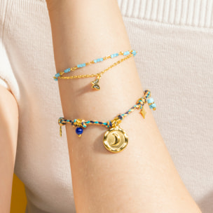 Pulsera con Cristal Azul acabado oro 18k