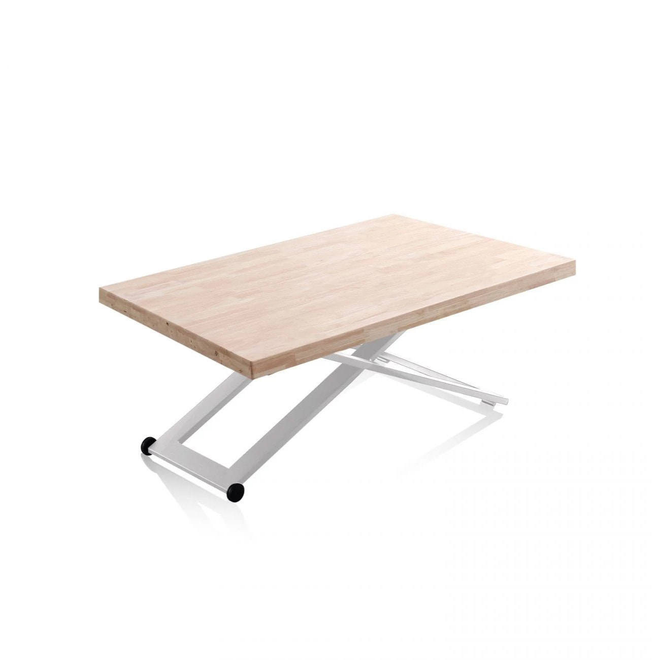 Mesa de centro elevable con patas metálicas y ruedas en blanco y roble 120x49-76 cm Lada Blanco - Roble