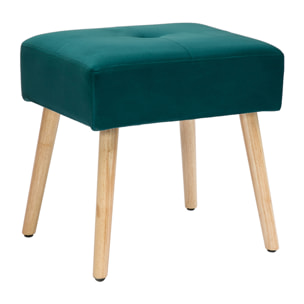Tabouret bas en tissu velours bleu pétrole et bois clair massif H46 cm GUESTA