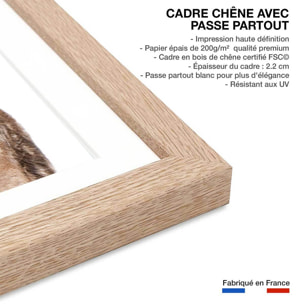 Affiche enfant bébé biche  Affiche + cadre en bois - Chêne