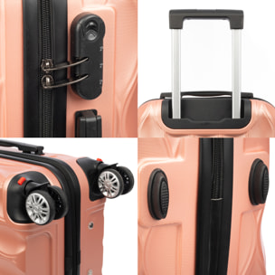 DAM Valigia da cabina Trolley in materiale leggero in ABS ad alta resistenza. Chiusura numerica e 4 ruote doppie estraibili e girevoli a 360°. 37x24x56 Cm. Colore: Oro Rosa