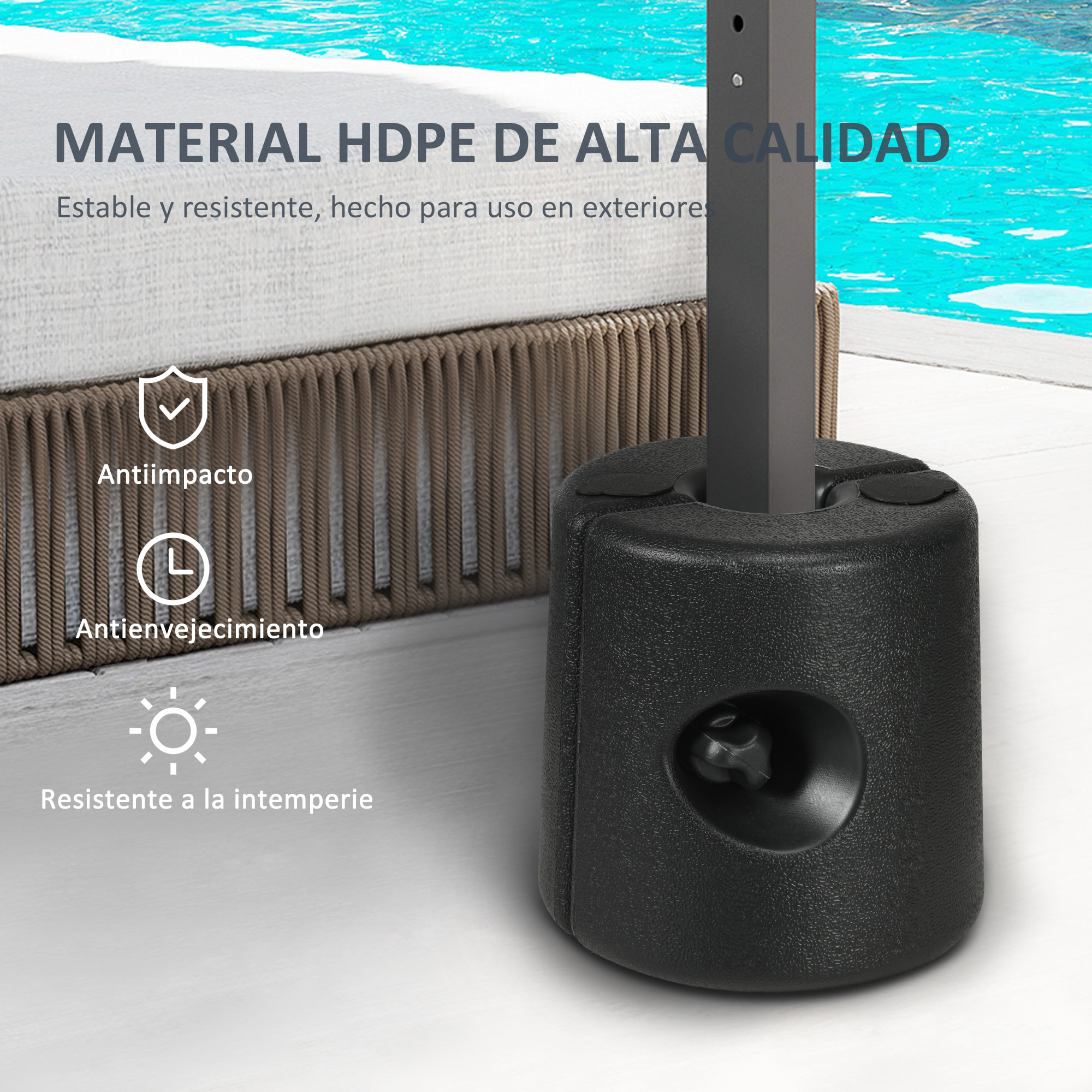 Pack de 4 Pesos para Carpas Plegables Soportes Rellenables con 9,2 kg de Agua o 12 kg de Arena Pesos para Cenador con Perillas de Fijación Ø24x25,5 cm Negro