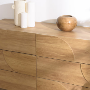 ETHAN - Commode couleur naturelle 6 tiroirs décor motif arrondi