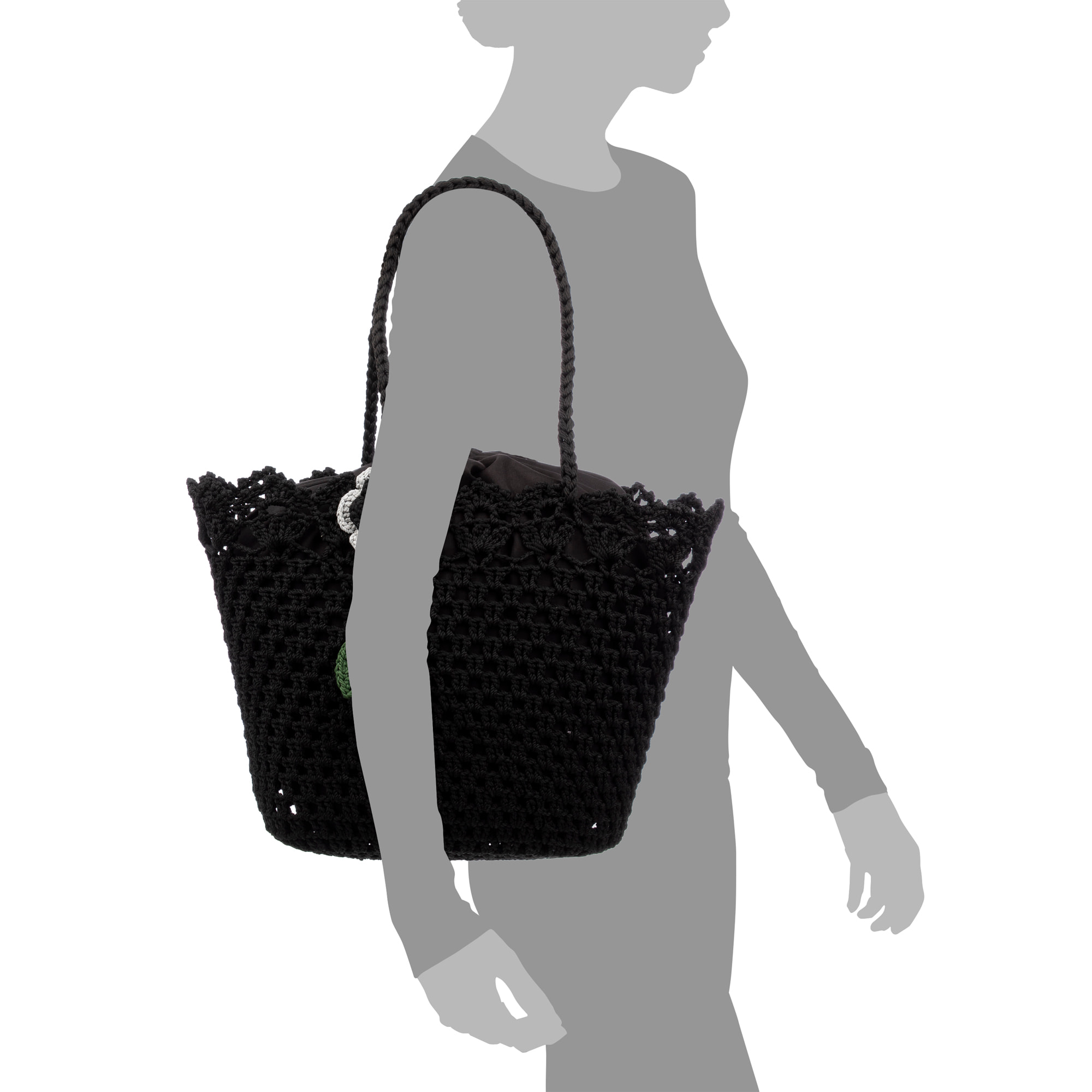 Zeccone borsa a spalla donna. Realizzata in cotone, con pon-pon decorativo.