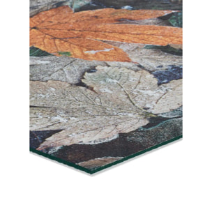 RICCI Alfombra vinílica de cocina dibujos con hojas en azul, varias medidas disponibles.