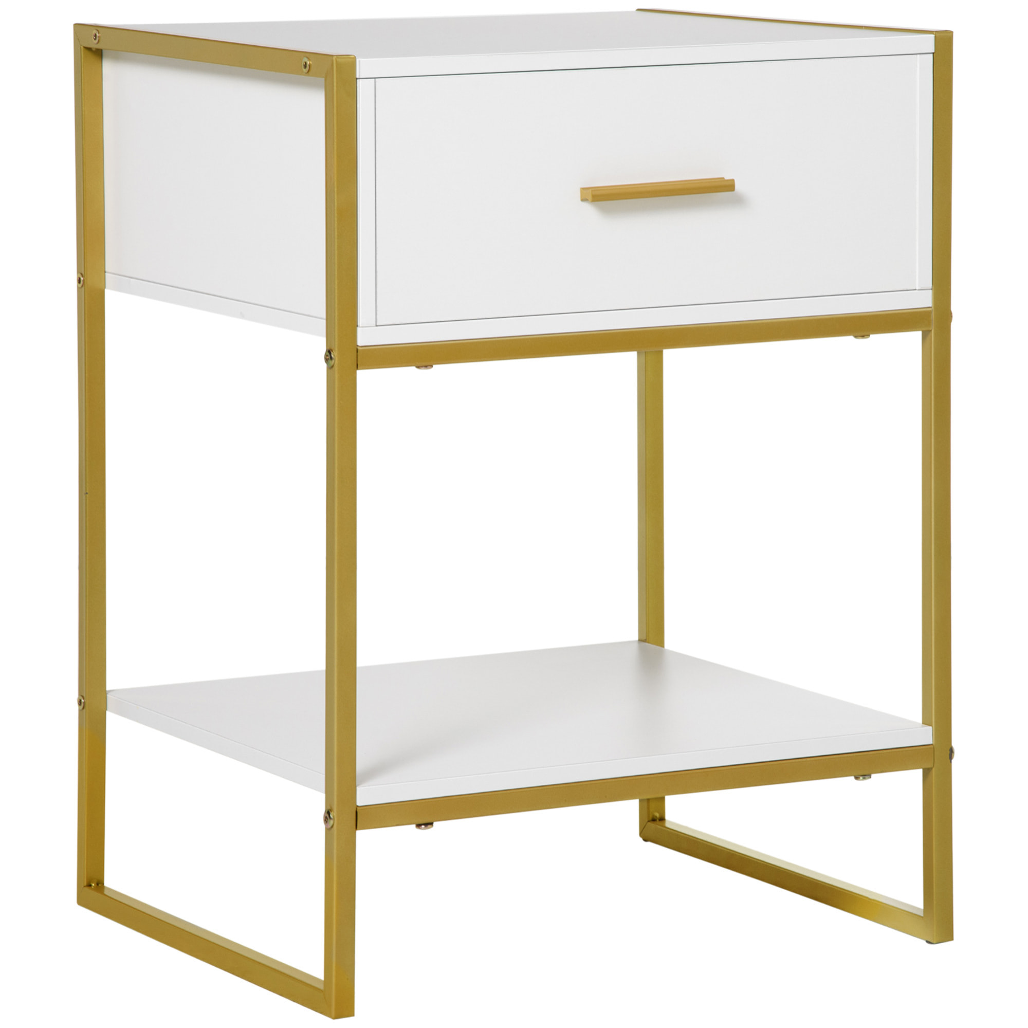 HOMCOM Mesita de Noche Mesa Auxiliar con 1 Cajón y Estante de Almacenamiento para Dormitorio Salón Cama Oficina Estilo Moderno 45x40x60 cm Blanco