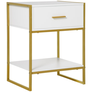 HOMCOM Mesita de Noche Mesa Auxiliar con 1 Cajón y Estante de Almacenamiento para Dormitorio Salón Cama Oficina Estilo Moderno 45x40x60 cm Blanco