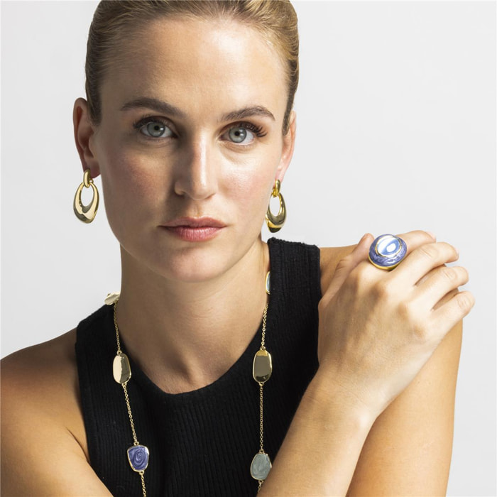 Anillo con Ojo de Gato Azul acabado oro 18k