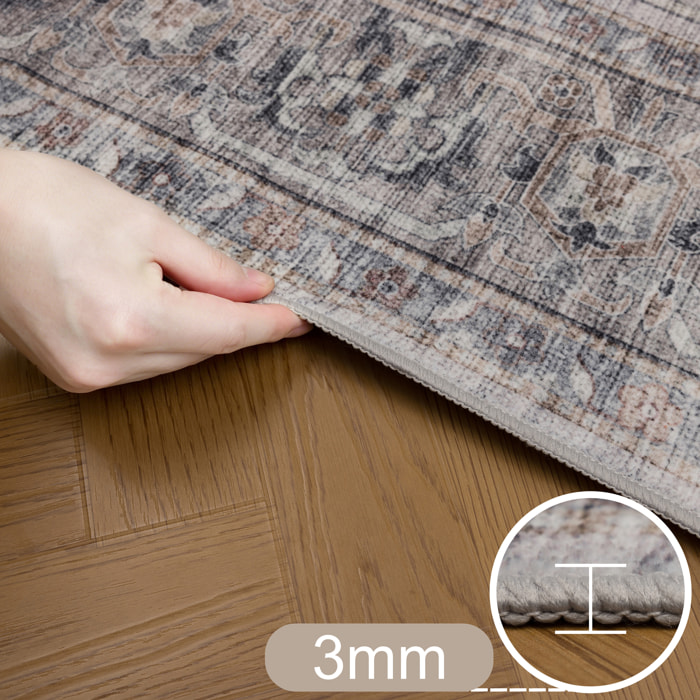INKA - Tapis beige à poils courts doux à motif oriental vintage