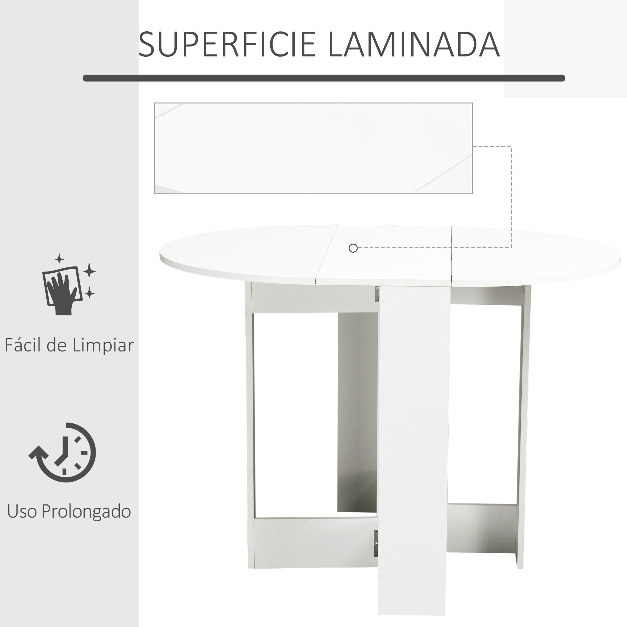 Mesa Plegable para Cocina de Melamina 104x76x73,7cm Blanco