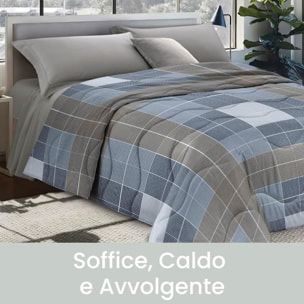INTRECCI Piumino Matrimoniale, 260 x 260 cm, Piumino Ecologico, Caldo, Invernale, 300 g/m², Anallergico e Antiacaro, Made in Italy, Lavabile in Lavatrice, Soffice, Morbido. Fantasia: Quadri Blu
