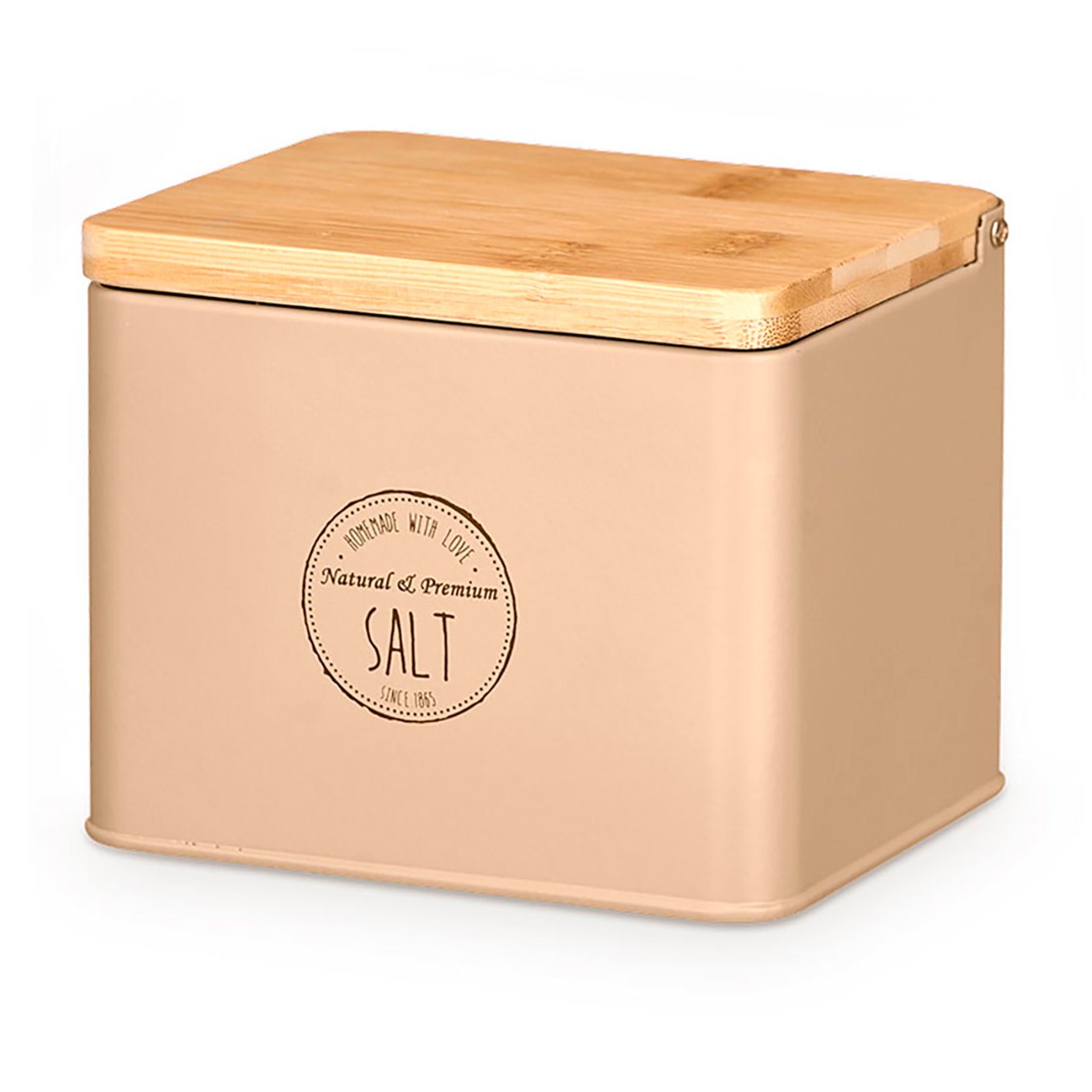 Saliera beige con coperchio in bambù. Design "Salt".