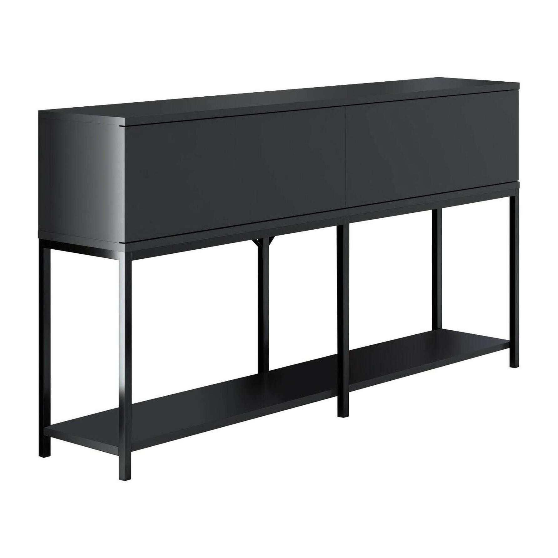 Credenza Djimsit, Buffet da soggiorno, Madia da salotto, Dispensa da cucina, 150x30h80 cm, Antracite e Nero