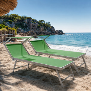 Coppia Di Lettini Prendisole Pieghevole Professionale in Alluminio e Tessuto Textilene Tettuccio Parasole Sdraio Mare Spiaggia 182x60x38 cm Verde