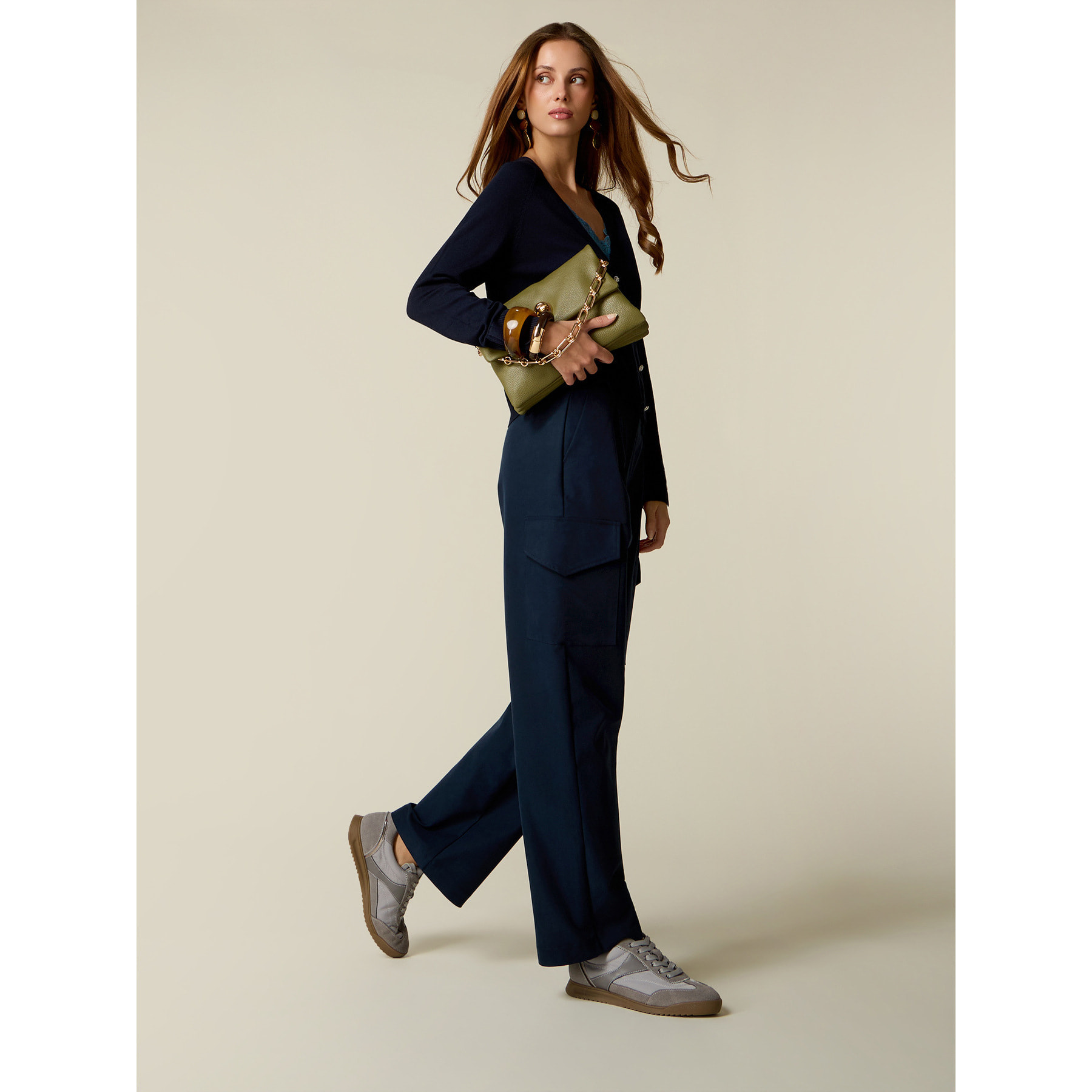 Oltre - Pantalones cargo de sarga - Azul
