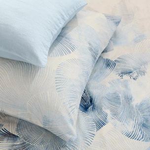 Taie d'oreiller lin & coton lavé 130 g/m² imprimé bleu beige Vagues indigo