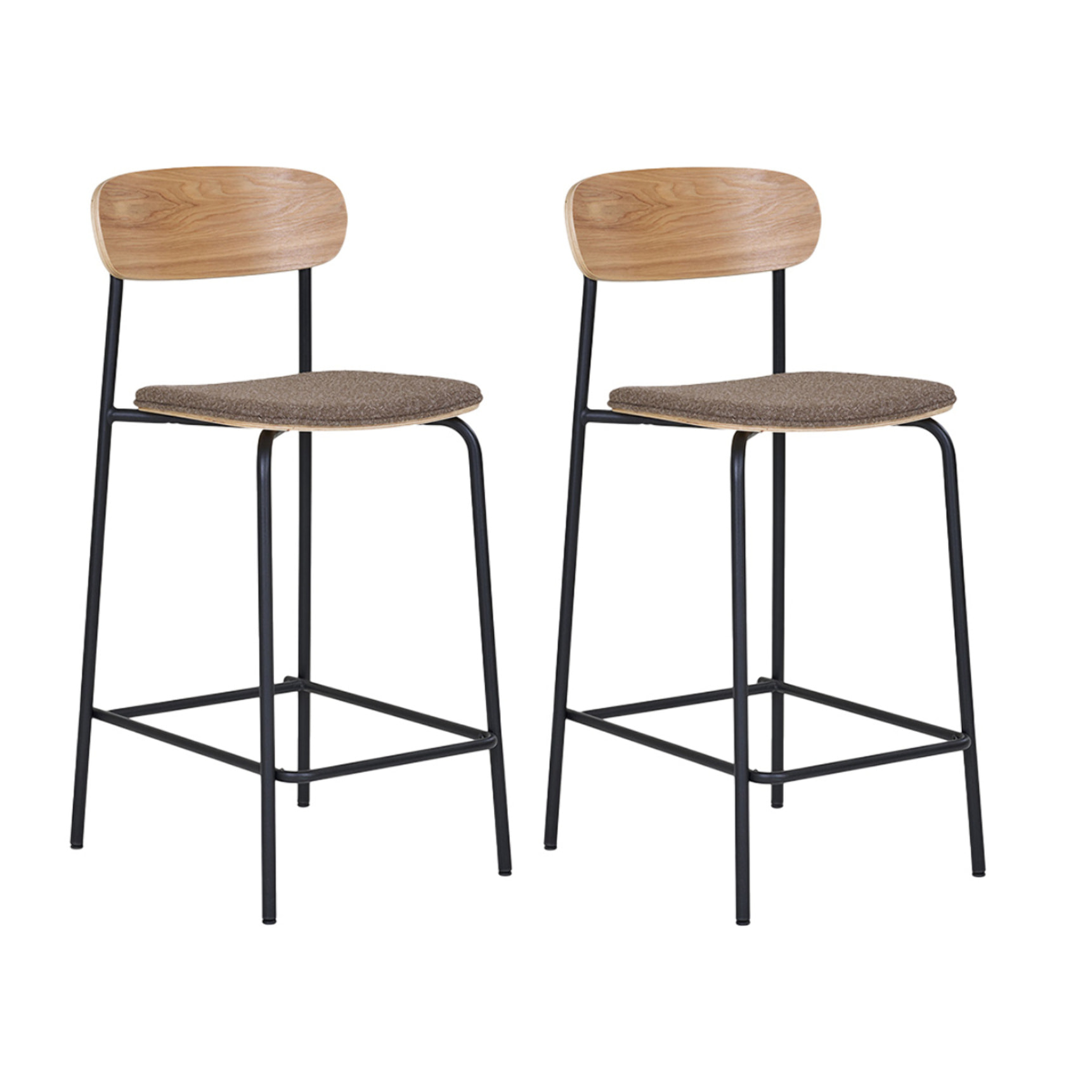 Zoe - lot de 2 tabourets en bois de frêne - pieds en acier - Marron