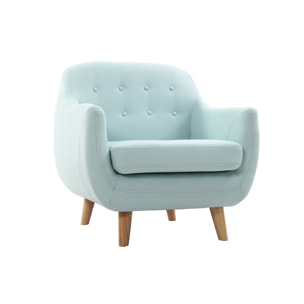 Fauteuil déhoussable scandinave en tissu menthe à l'eau et bois clair YNOK