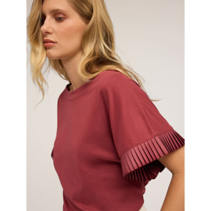 Motivi - Camiseta con mangas plisadas - Burgundy