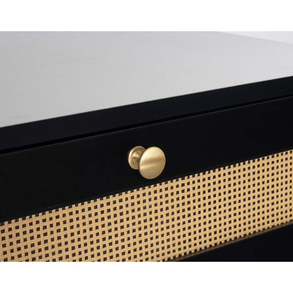 Goto - table basse - noir et cannage - 1 tiroir et 1 niche - 110 cm - Noir