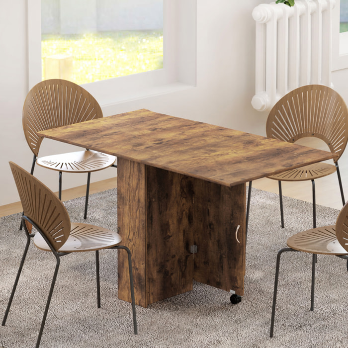 Table pliante mobile 2 étagères intégrées noir aspect bois vieilli