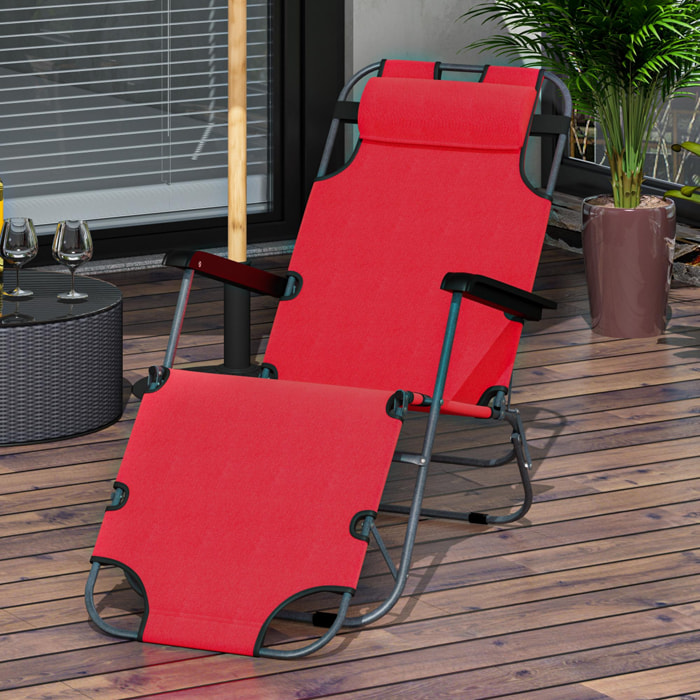 Outsunny Chaise longue pliable bain de soleil transat de relaxation dossier inclinable avec repose-pied polyester oxford rouge