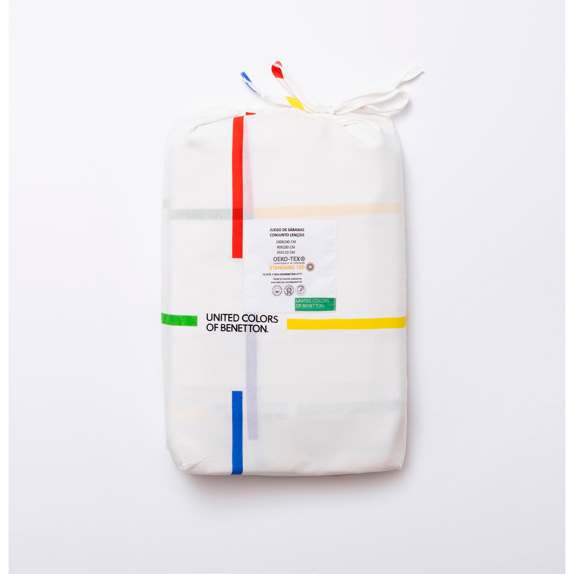 Set 4pc cama ( sábana bajera 160x200+30cm + sábana encimera 240x240cm + fundas almohada 45x90cm(x2)) rainbow benetton 70%algodón + 30% poliéster