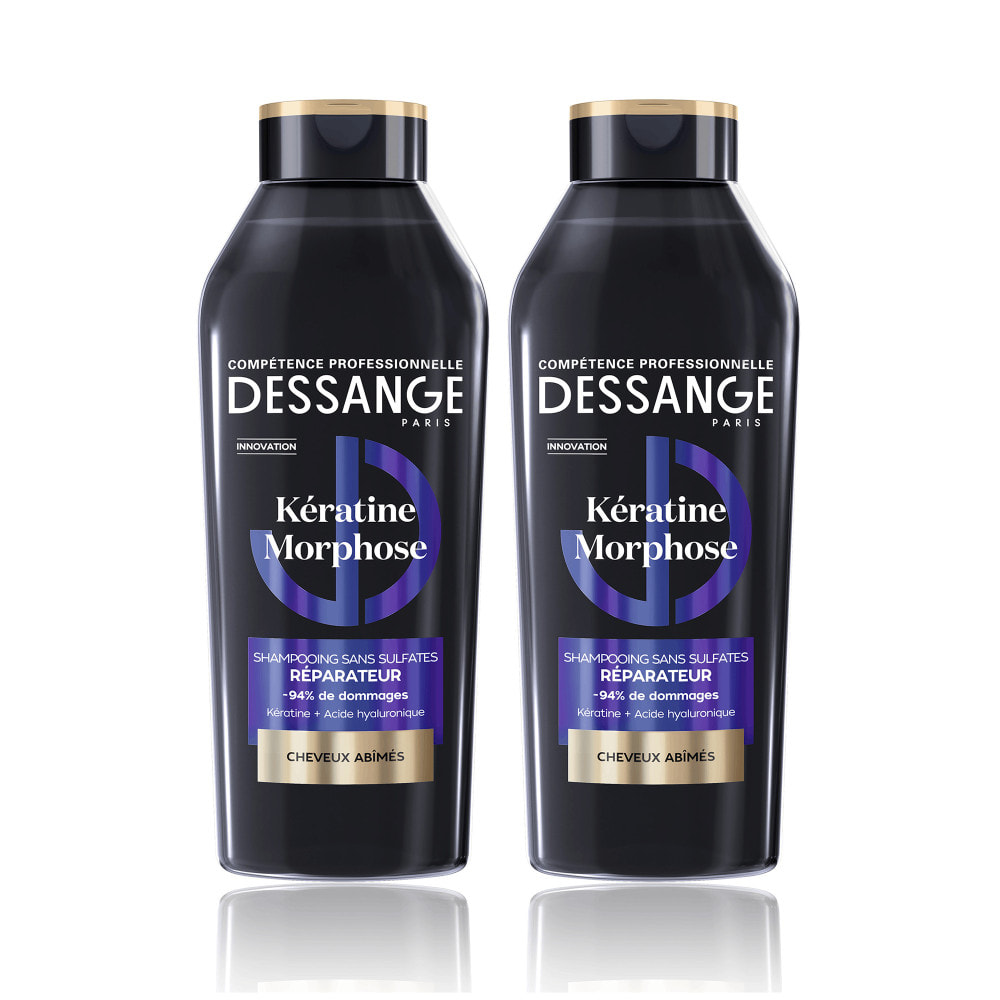 Dessange Shampooing Kératine Morphose Sans Sulfates Réparateur Cheveux Abîmés 280ml Lot de 2